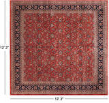 Red Square Persian Fine Tabriz Handmade Wool Rug - 12' 2" X 12' 3"