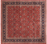 Red Square Persian Fine Tabriz Handmade Wool Rug - 12' 2" X 12' 3"