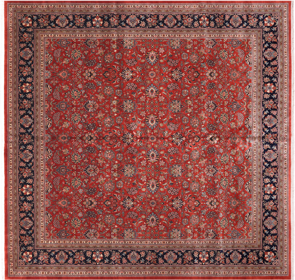 Red Square Persian Fine Tabriz Handmade Wool Rug - 12' 2" X 12' 3"