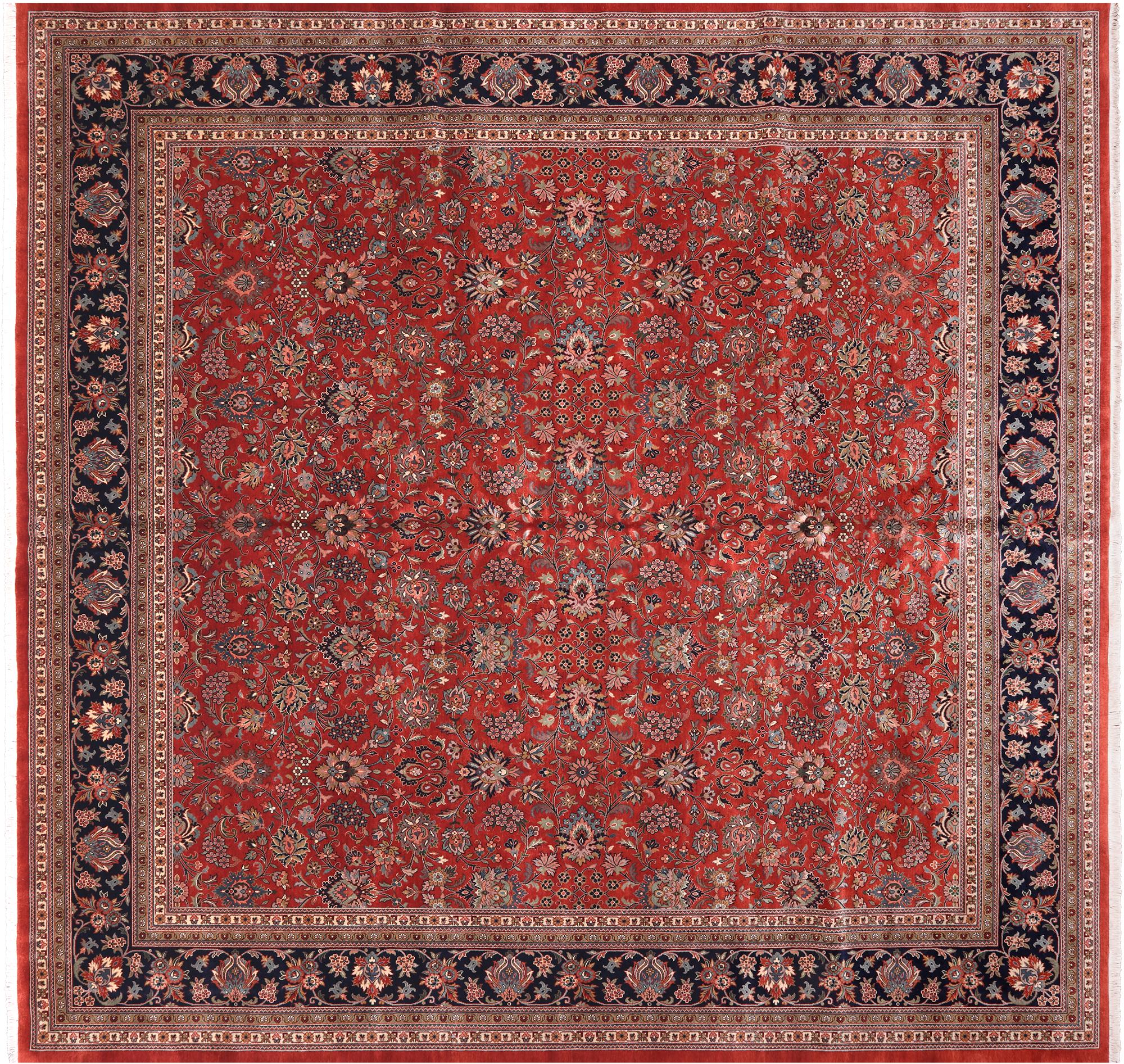 Red Square Persian Fine Tabriz Handmade Wool Rug - 12' 2" X 12' 3"