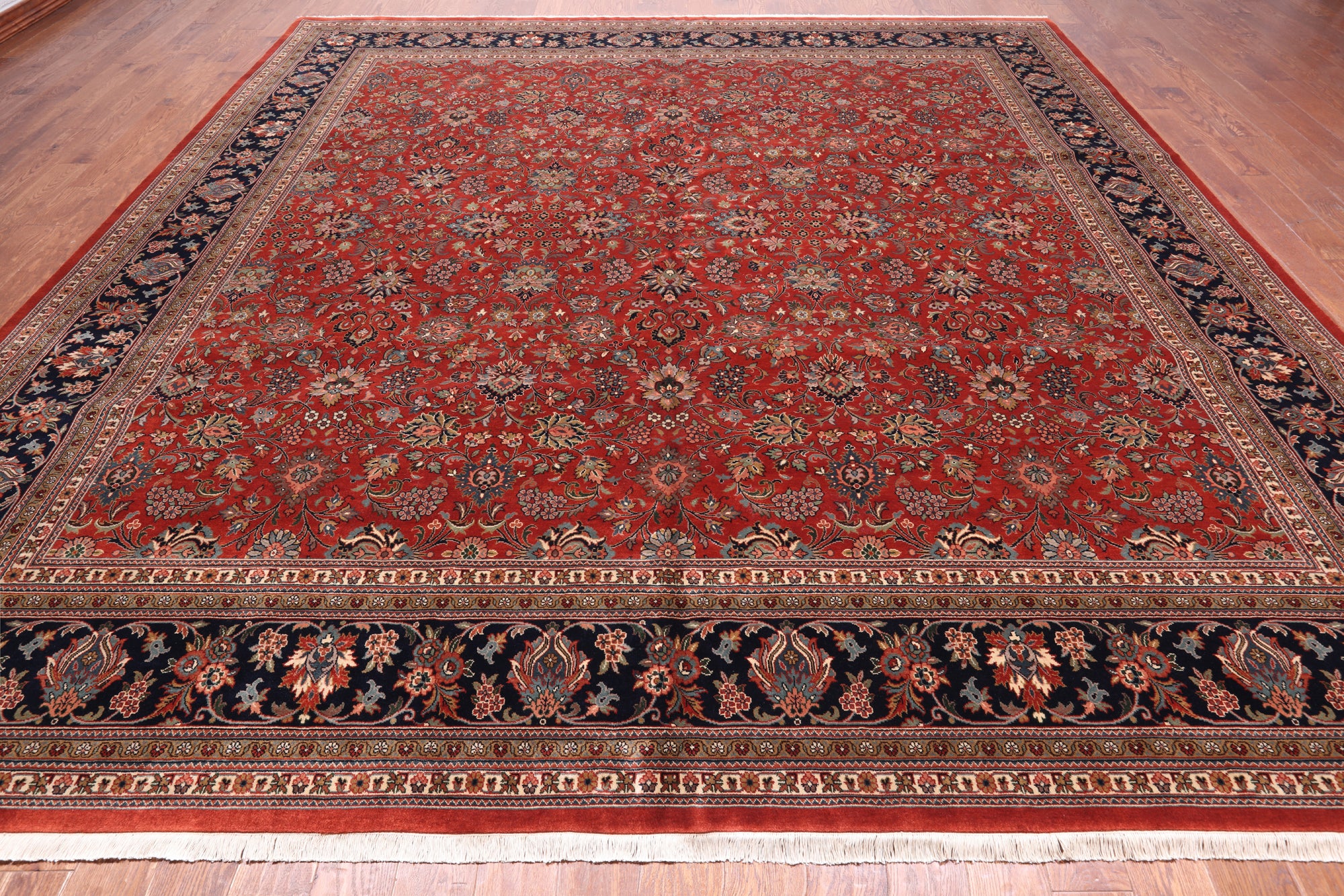 Red Square Persian Fine Tabriz Handmade Wool Rug - 12' 2" X 12' 3"