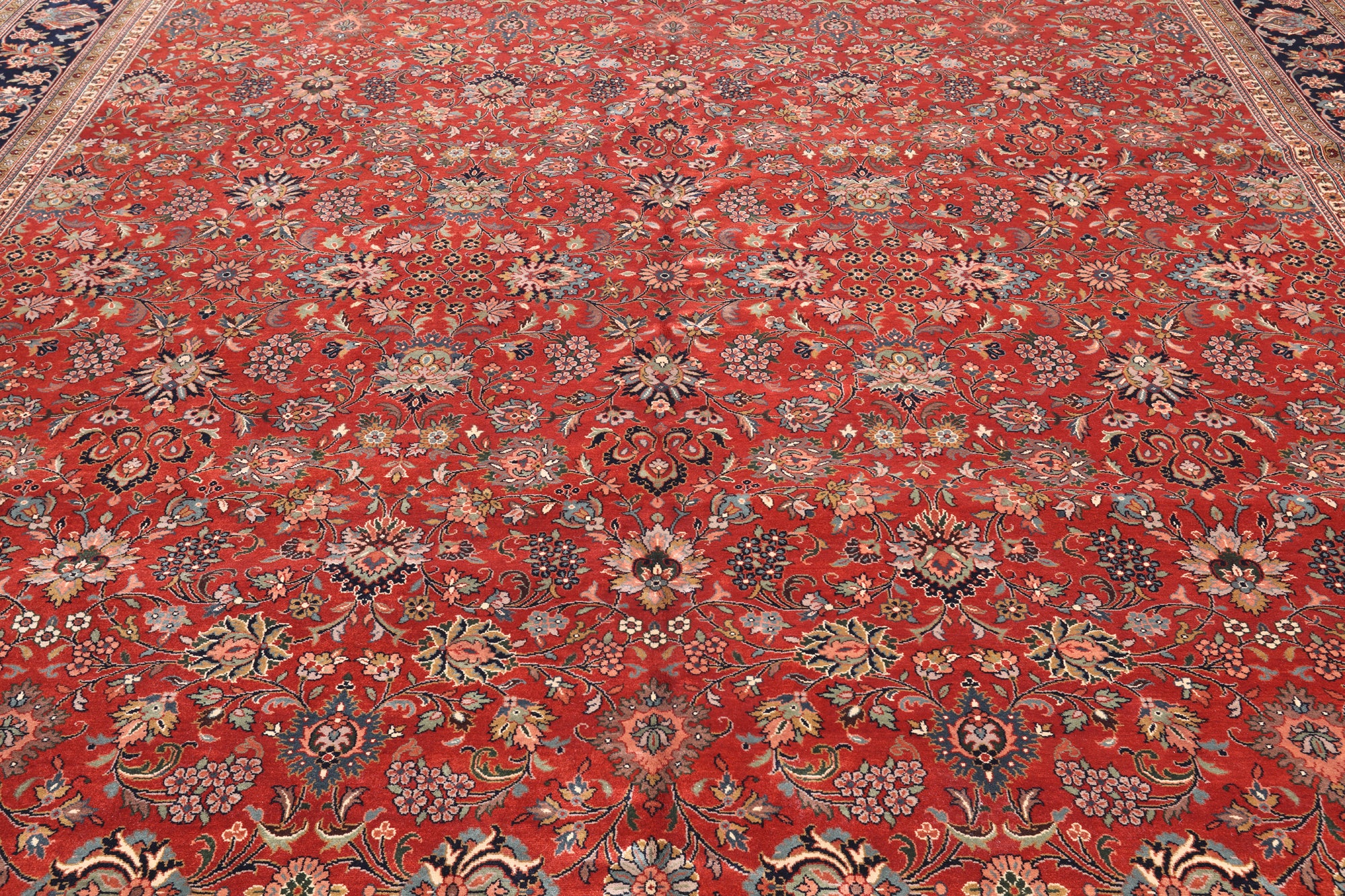 Red Square Persian Fine Tabriz Handmade Wool Rug - 12' 2" X 12' 3"