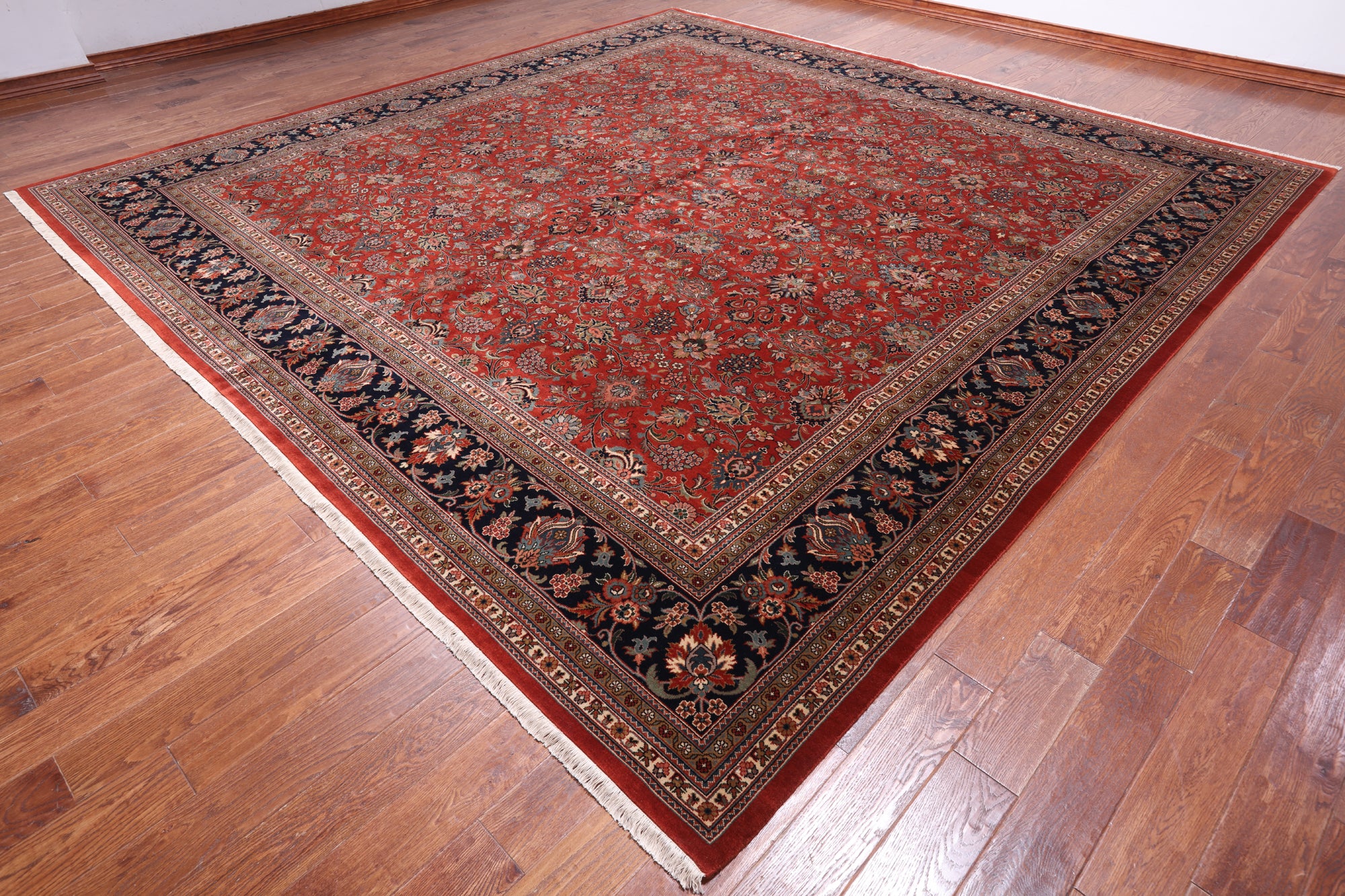 Red Square Persian Fine Tabriz Handmade Wool Rug - 12' 2" X 12' 3"