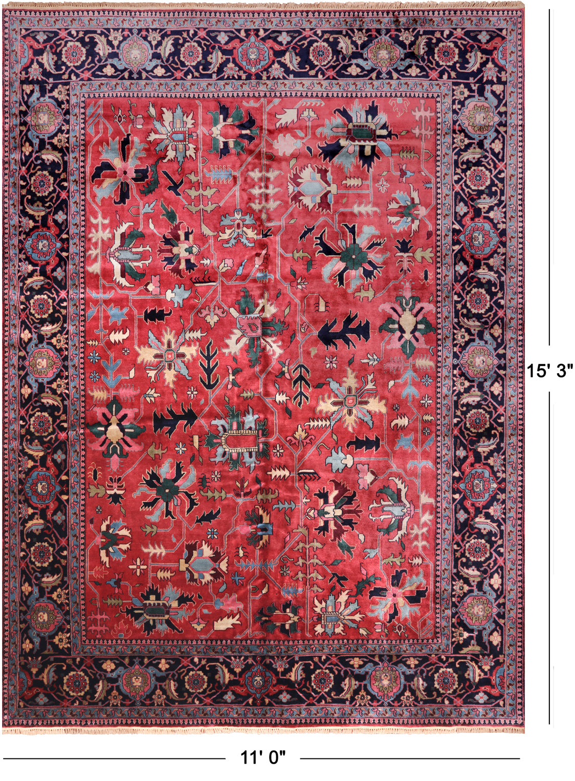 Red Heriz Serapi Hand-Knotted Wool Rug - 11' 0" X 15' 3"