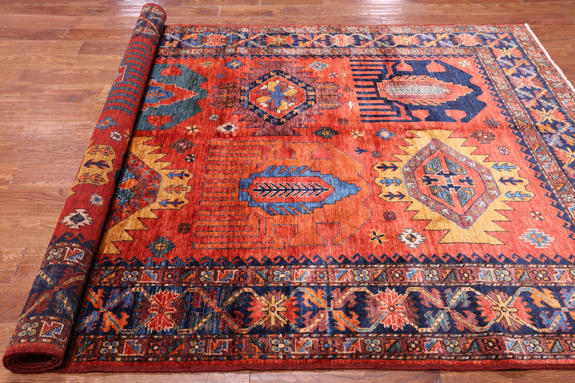 Rust Persian Fine Serapi Hand Knotted Wool Rug - 6' 1" X 9' 4"