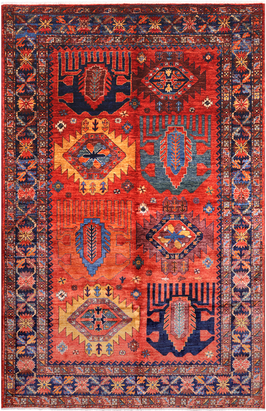 Rust Persian Fine Serapi Hand Knotted Wool Rug - 6' 1" X 9' 4"