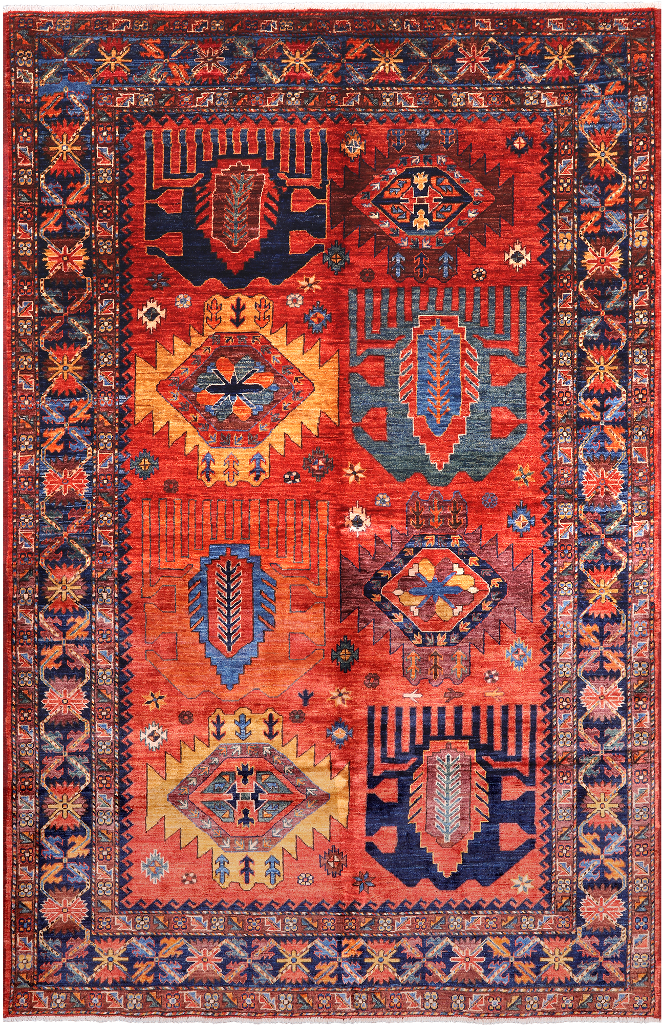 Rust Persian Fine Serapi Hand Knotted Wool Rug - 6' 1" X 9' 4"