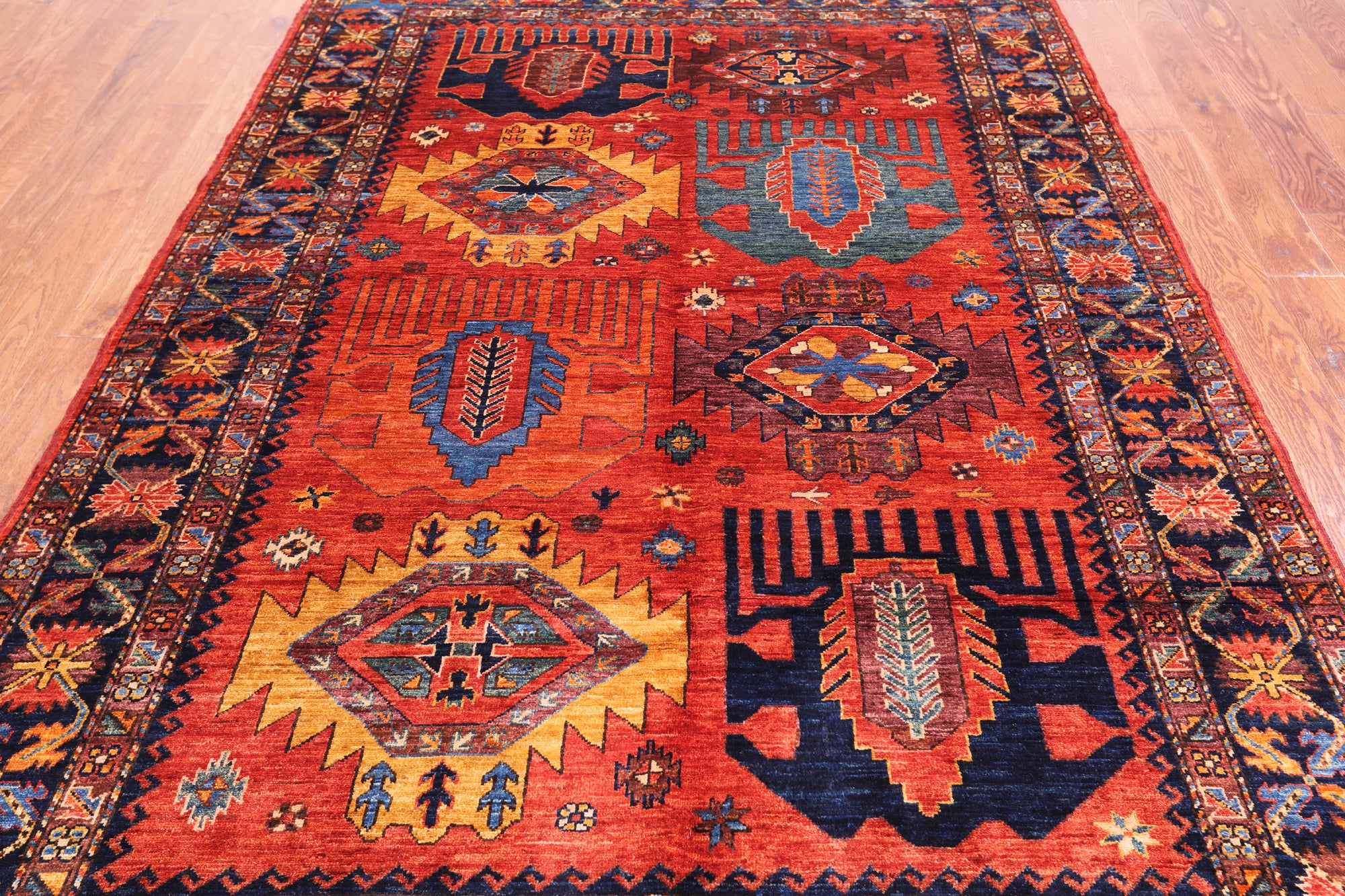 Rust Persian Fine Serapi Hand Knotted Wool Rug - 6' 1" X 9' 4"