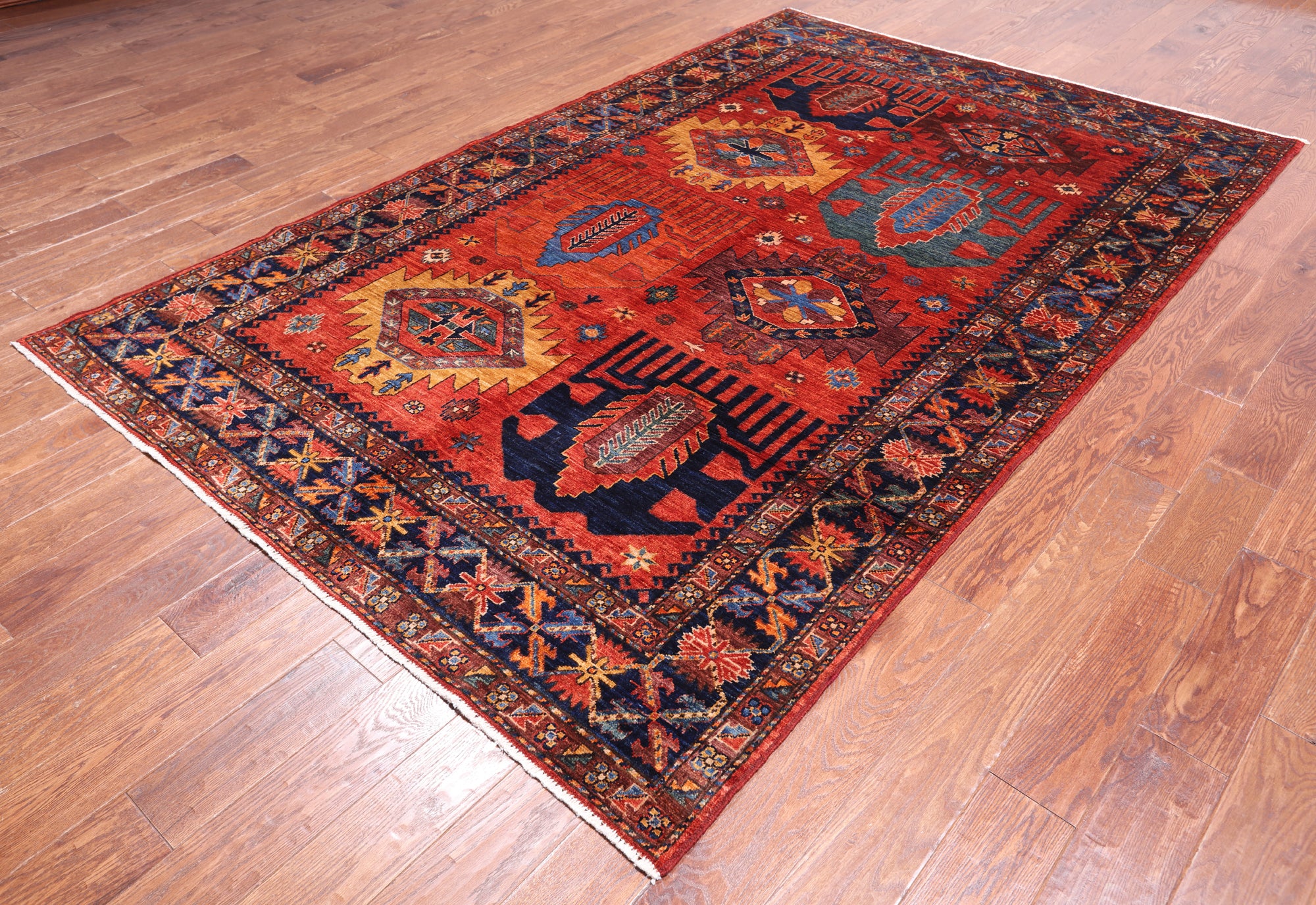Rust Persian Fine Serapi Hand Knotted Wool Rug - 6' 1" X 9' 4"