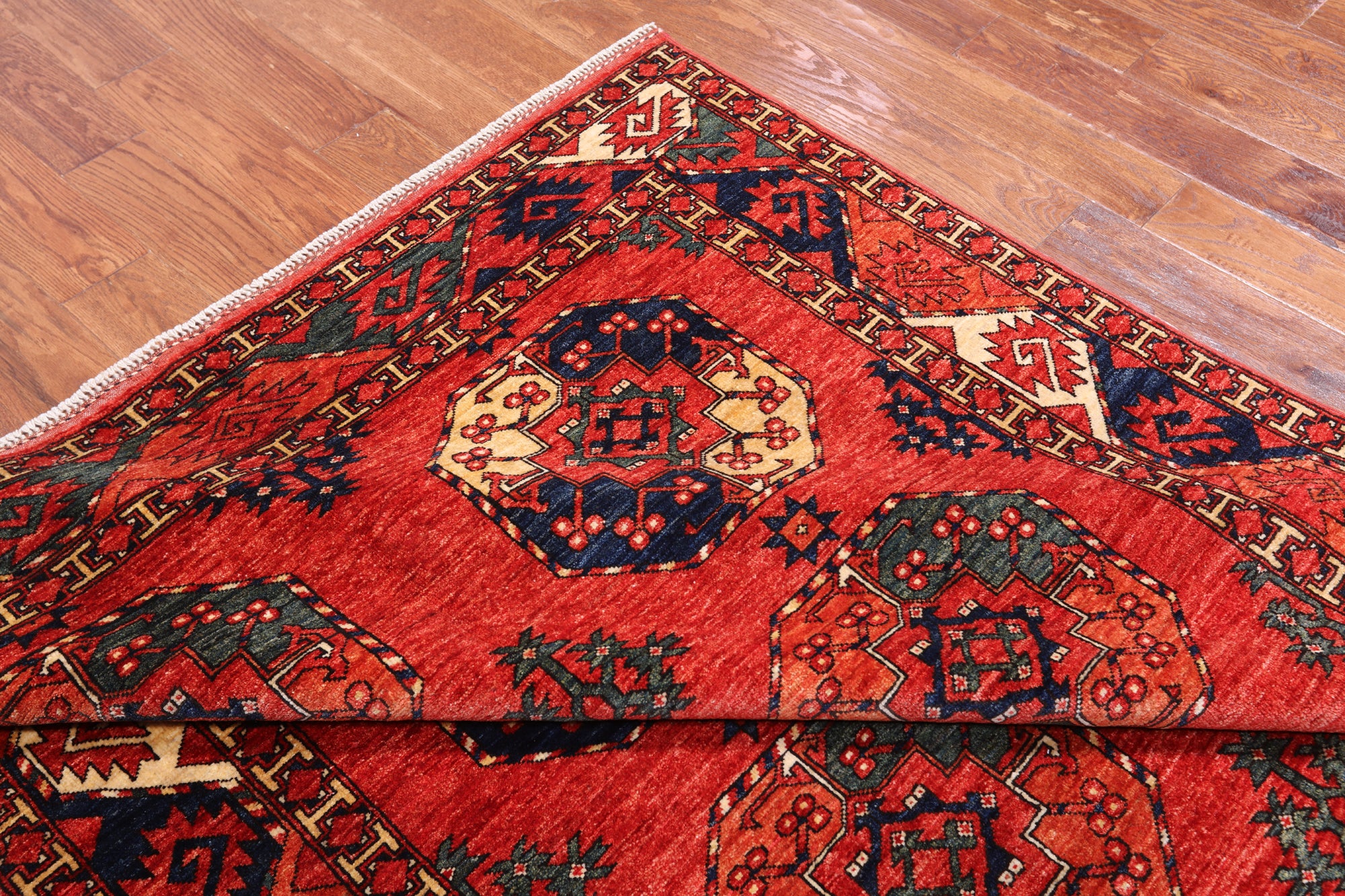 Red Turkmen Ersari Handmade Wool On Wool Rug - 5' 9" X 7' 10"