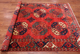 Red Turkmen Ersari Handmade Wool On Wool Rug - 5' 9" X 7' 10"