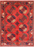 Red Turkmen Ersari Handmade Wool On Wool Rug - 5' 9" X 7' 10"