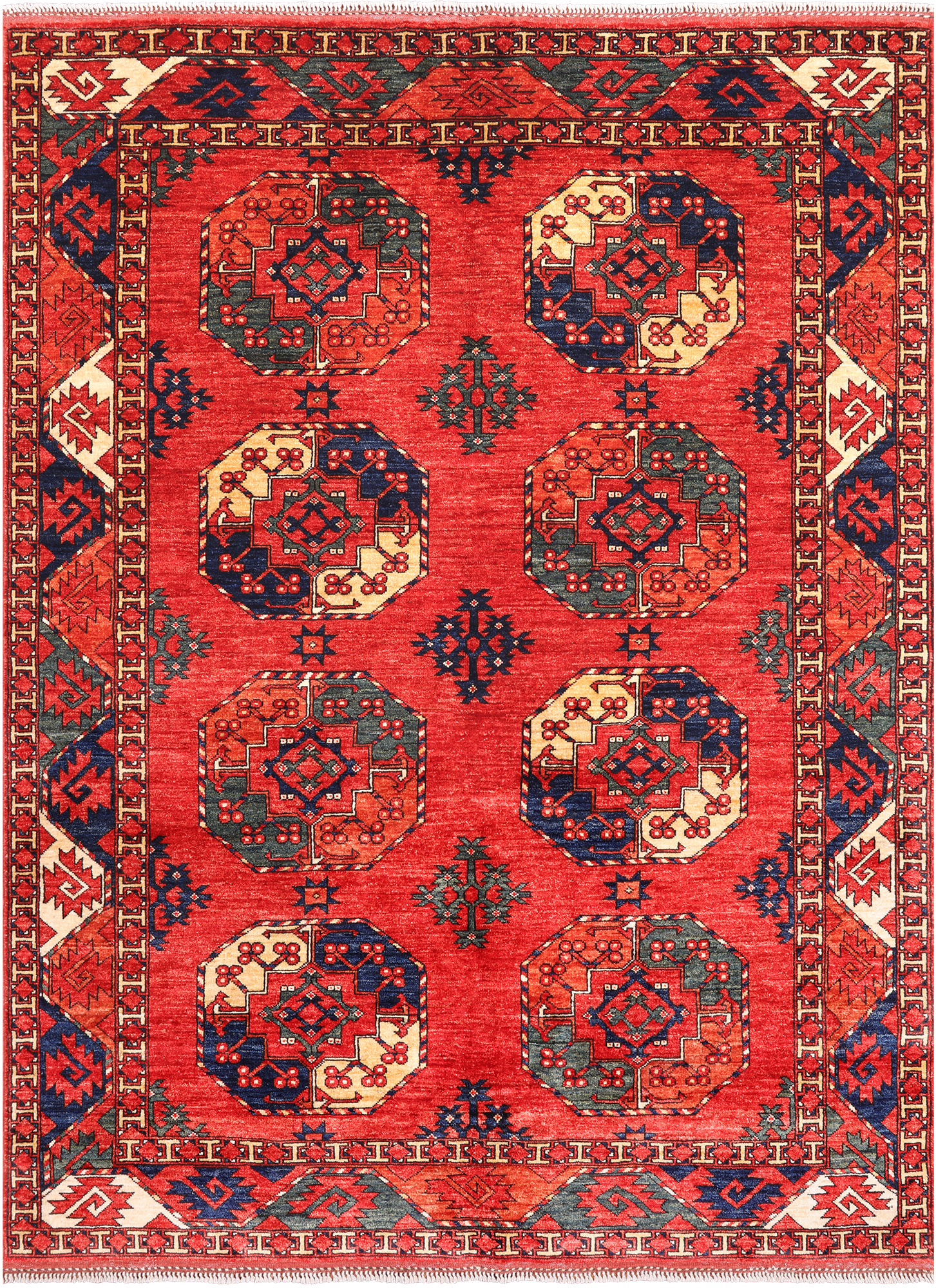 Red Turkmen Ersari Handmade Wool On Wool Rug - 5' 9" X 7' 10"