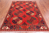 Red Turkmen Ersari Handmade Wool On Wool Rug - 5' 9" X 7' 10"