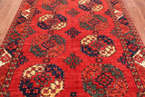 Red Turkmen Ersari Handmade Wool On Wool Rug - 5' 9" X 7' 10"