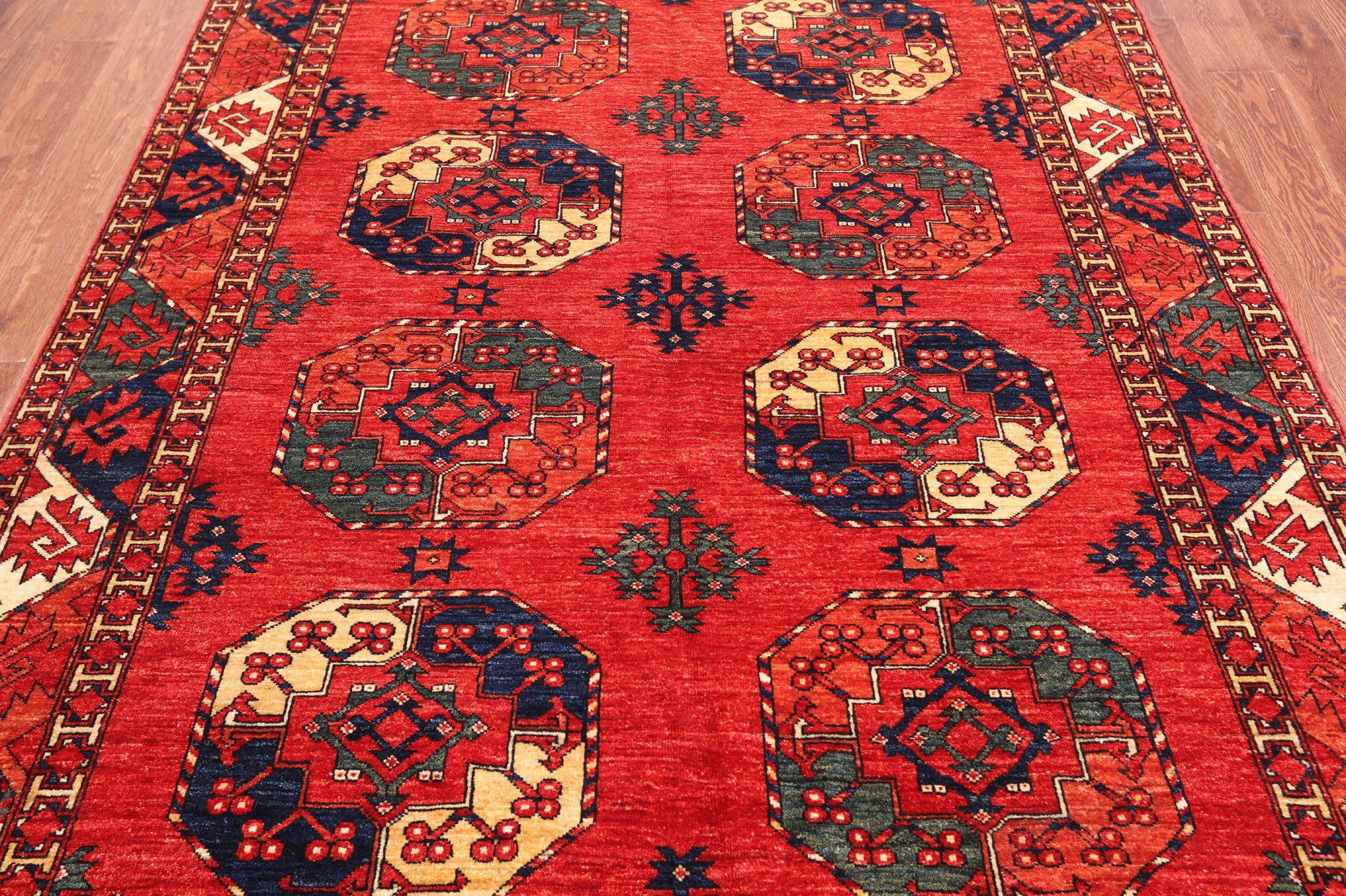Red Turkmen Ersari Handmade Wool On Wool Rug - 5' 9" X 7' 10"