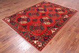 Red Turkmen Ersari Handmade Wool On Wool Rug - 5' 9" X 7' 10"