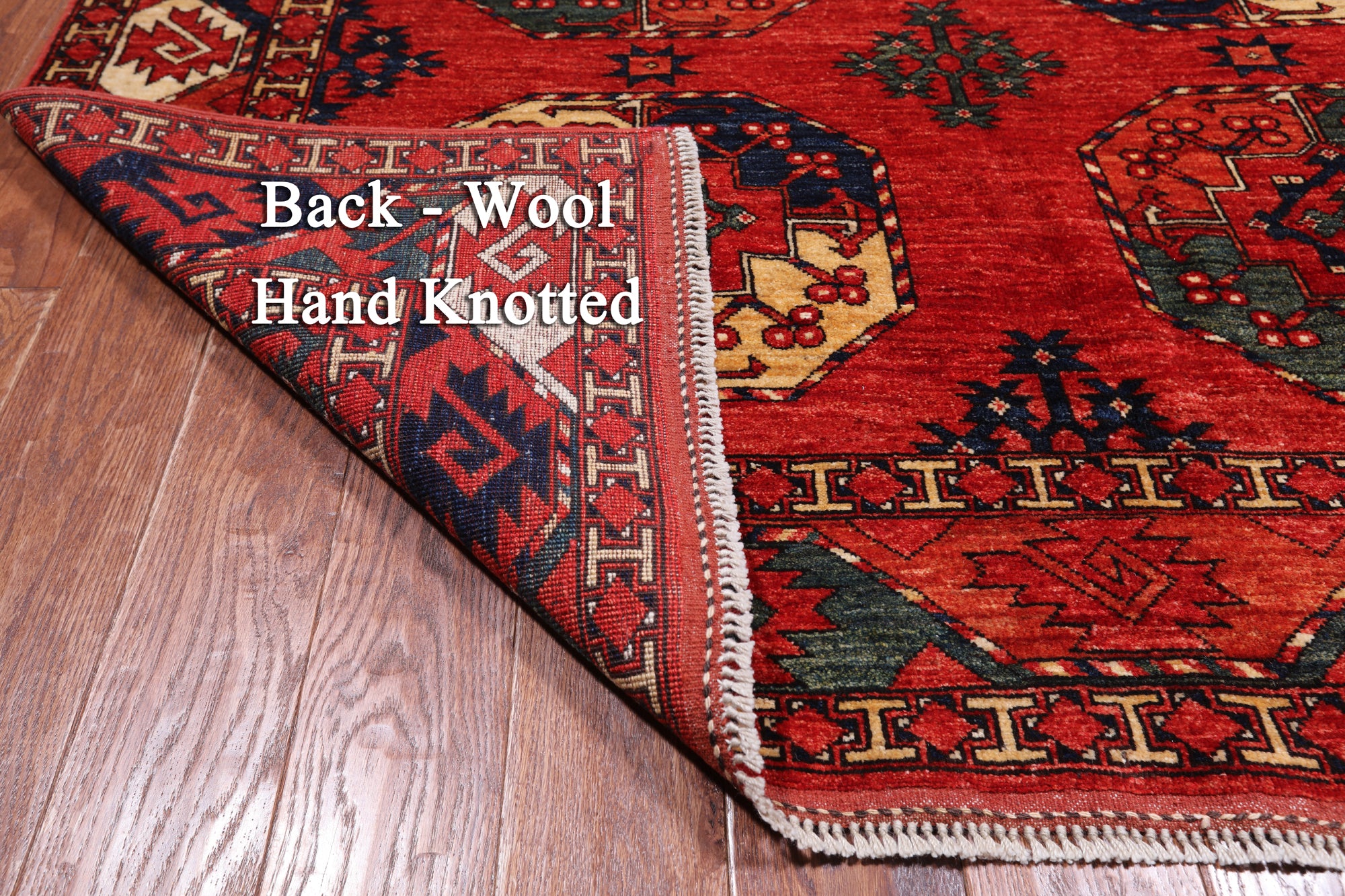 Red Turkmen Ersari Handmade Wool On Wool Rug - 5' 9" X 7' 10"
