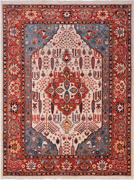 Ivory Persian Fine Serapi Hand-Knotted Wool Rug - 5' 6" X 6' 10"