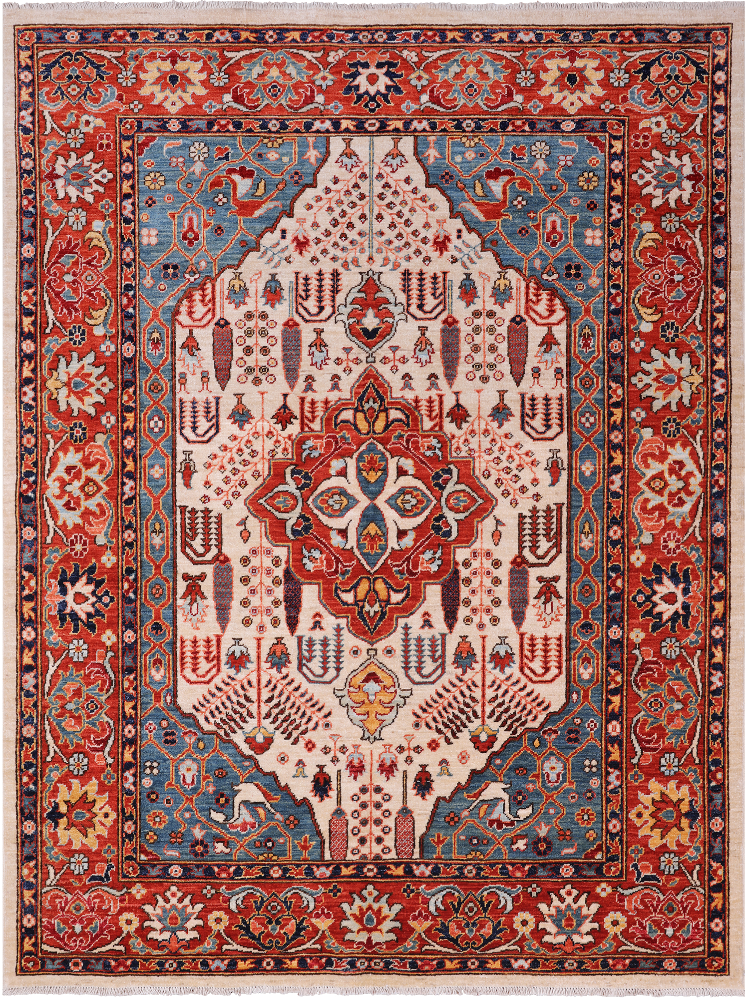 Ivory Persian Fine Serapi Hand-Knotted Wool Rug - 5' 6" X 6' 10"