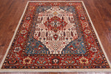 Ivory Persian Fine Serapi Hand-Knotted Wool Rug - 5' 6" X 6' 10"