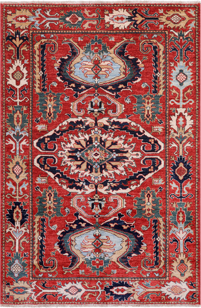 Red Persian Fine Serapi Handmade Wool Rug - 3' 11" X 6' 0"