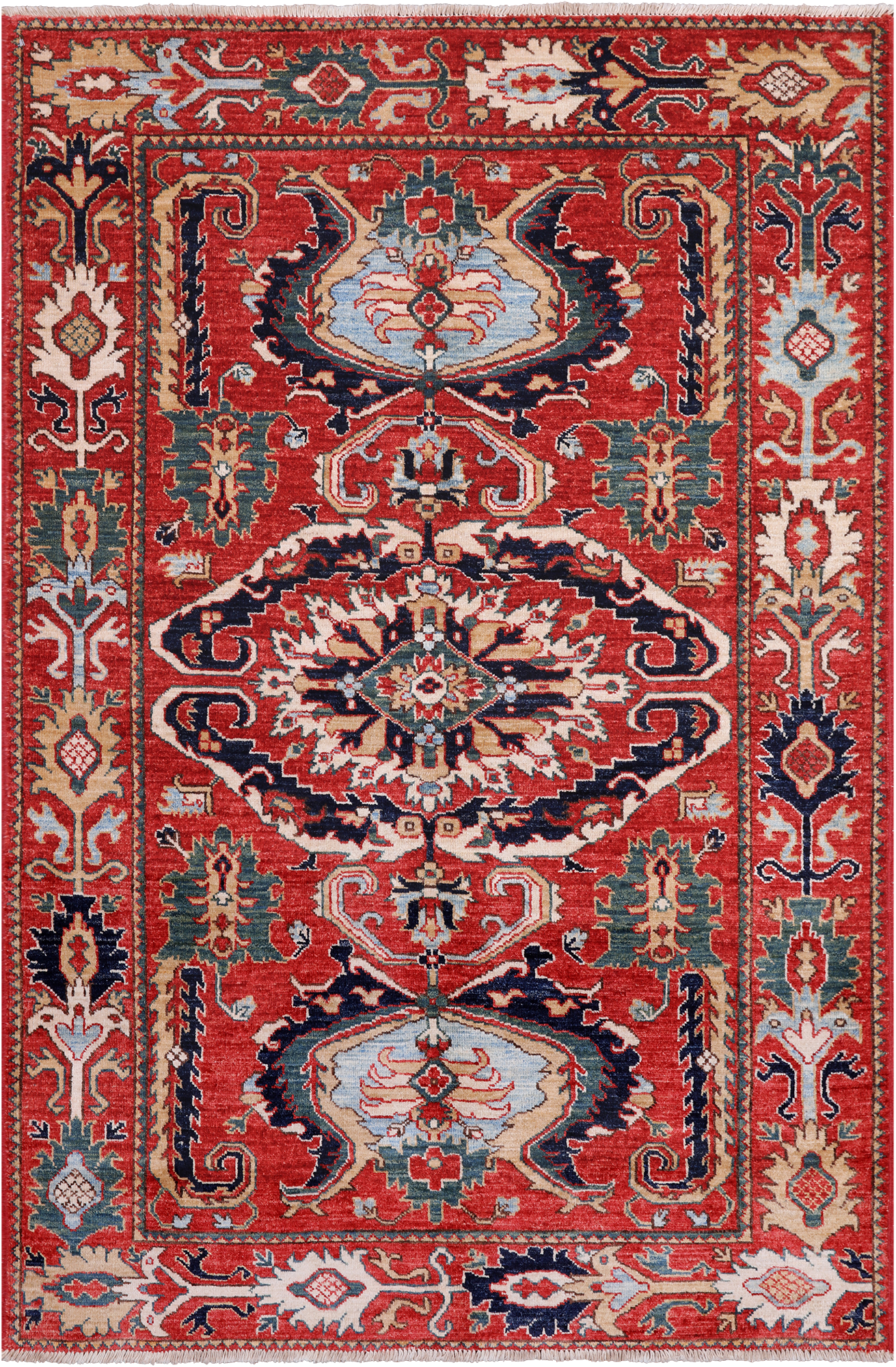 Red Persian Fine Serapi Handmade Wool Rug - 3' 11" X 6' 0"