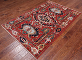 Red Persian Fine Serapi Handmade Wool Rug - 3' 11" X 6' 0"