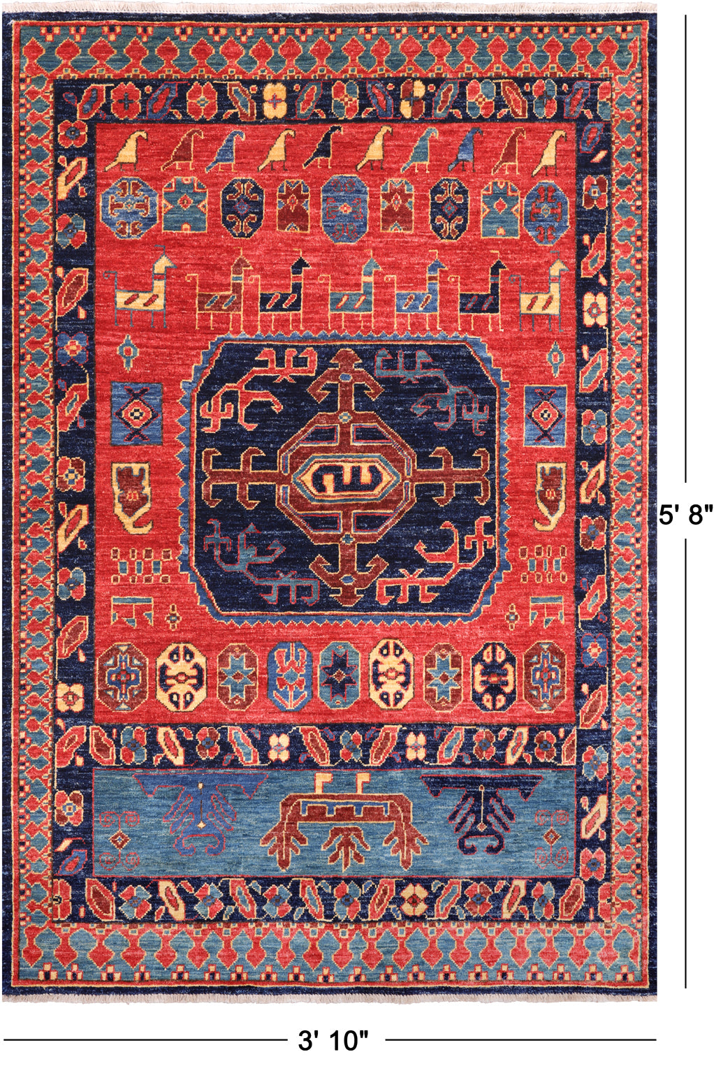 Red Persian Fine Serapi Hand Knotted Wool Rug - 3' 10" X 5' 8"