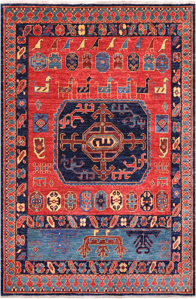 Red Persian Fine Serapi Hand Knotted Wool Rug - 3' 10" X 5' 8"