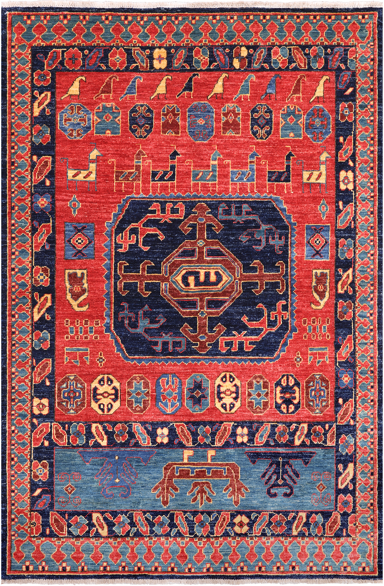 Red Persian Fine Serapi Hand Knotted Wool Rug - 3' 10" X 5' 8"