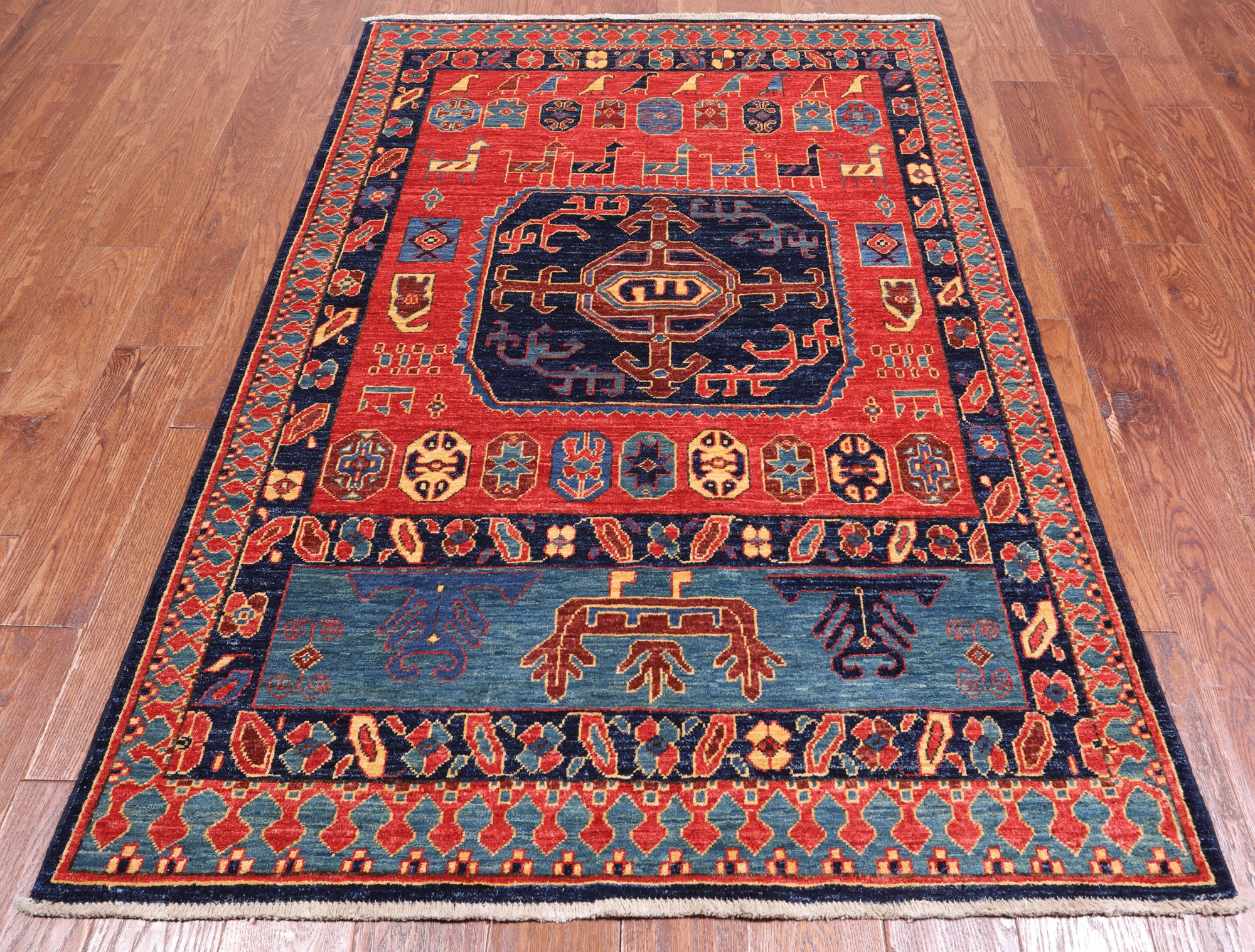 Red Persian Fine Serapi Hand Knotted Wool Rug - 3' 10" X 5' 8"