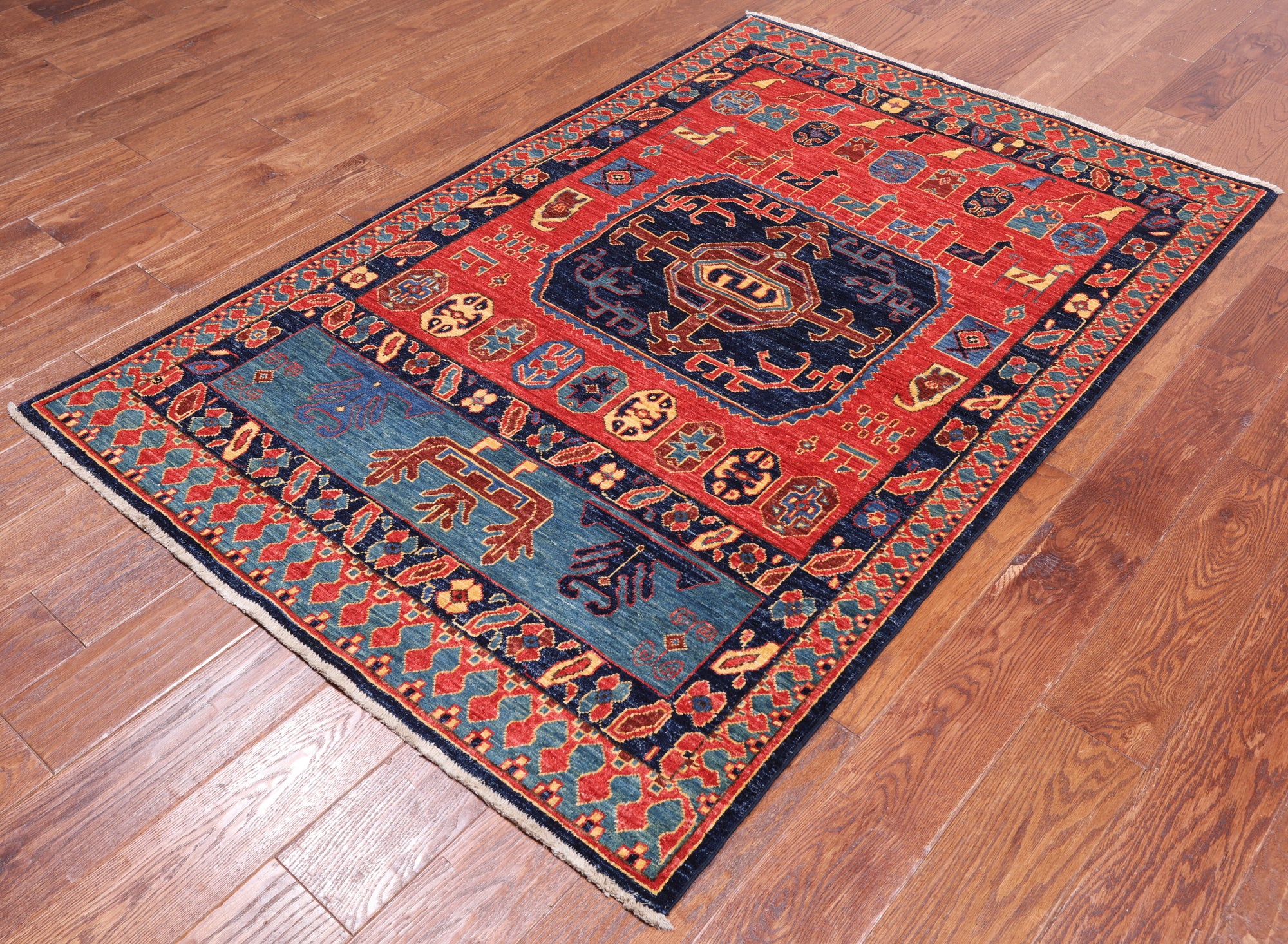 Red Persian Fine Serapi Hand Knotted Wool Rug - 3' 10" X 5' 8"