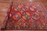 Red Turkmen Ersari Handmade Wool On Wool Rug - 5' 10" X 8' 7"