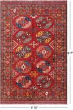 Red Turkmen Ersari Handmade Wool On Wool Rug - 5' 10" X 8' 7"