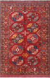 Red Turkmen Ersari Handmade Wool On Wool Rug - 5' 10" X 8' 7"