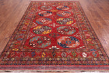 Red Turkmen Ersari Handmade Wool On Wool Rug - 5' 10" X 8' 7"