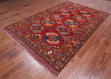 Red Turkmen Ersari Handmade Wool On Wool Rug - 5' 10" X 8' 7"