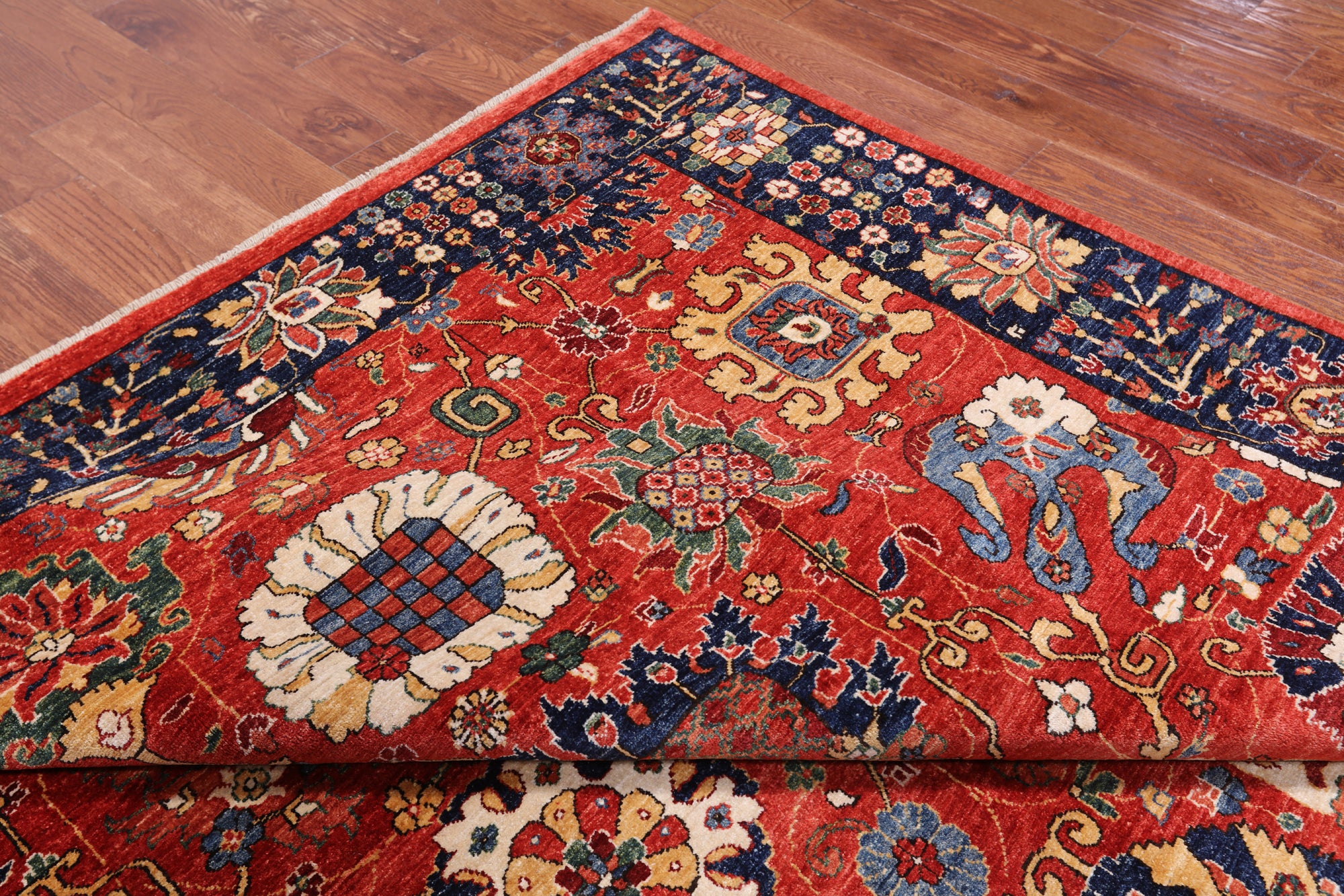 Red Persian Fine Serapi Handmade Wool Rug - 9' 2" X 11' 8"