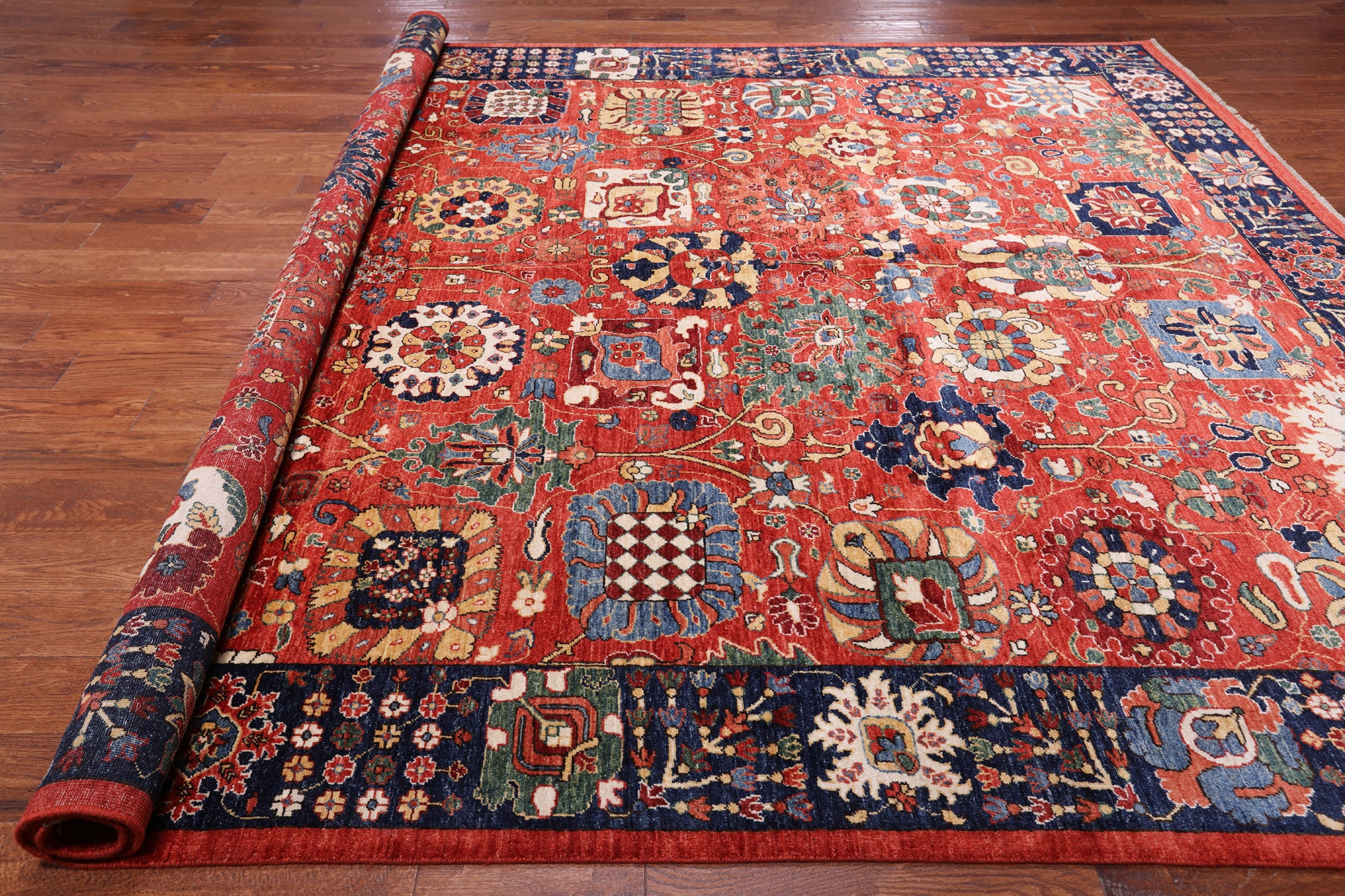 Red Persian Fine Serapi Handmade Wool Rug - 9' 2" X 11' 8"