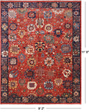 Red Persian Fine Serapi Handmade Wool Rug - 9' 2" X 11' 8"