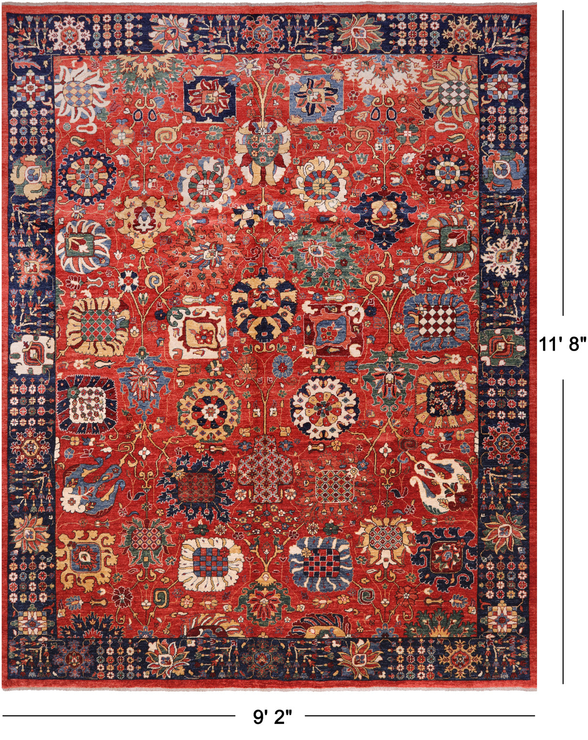 Red Persian Fine Serapi Handmade Wool Rug - 9' 2" X 11' 8"
