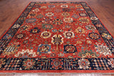 Red Persian Fine Serapi Handmade Wool Rug - 9' 2" X 11' 8"
