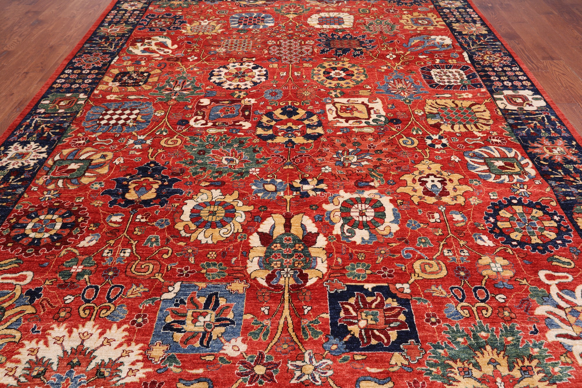 Red Persian Fine Serapi Handmade Wool Rug - 9' 2" X 11' 8"
