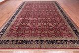 Wine/Navy Persian Fine Tabriz Hand-Knotted Wool Rug - 9' 11" X 14' 3"