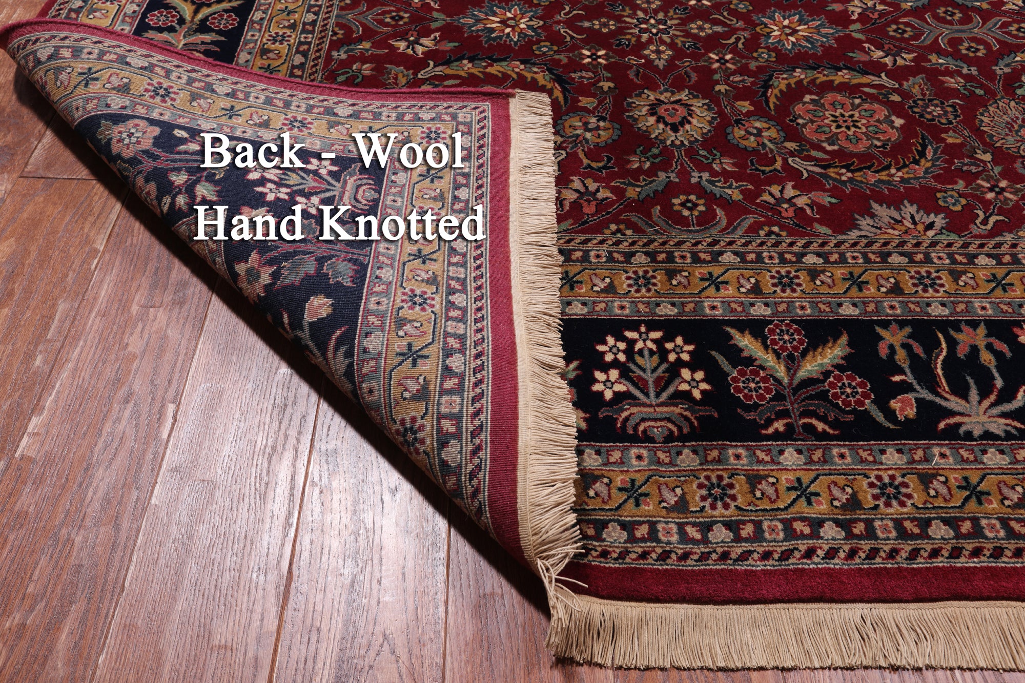 Wine/Navy Persian Fine Tabriz Hand-Knotted Wool Rug - 9' 11" X 14' 3"