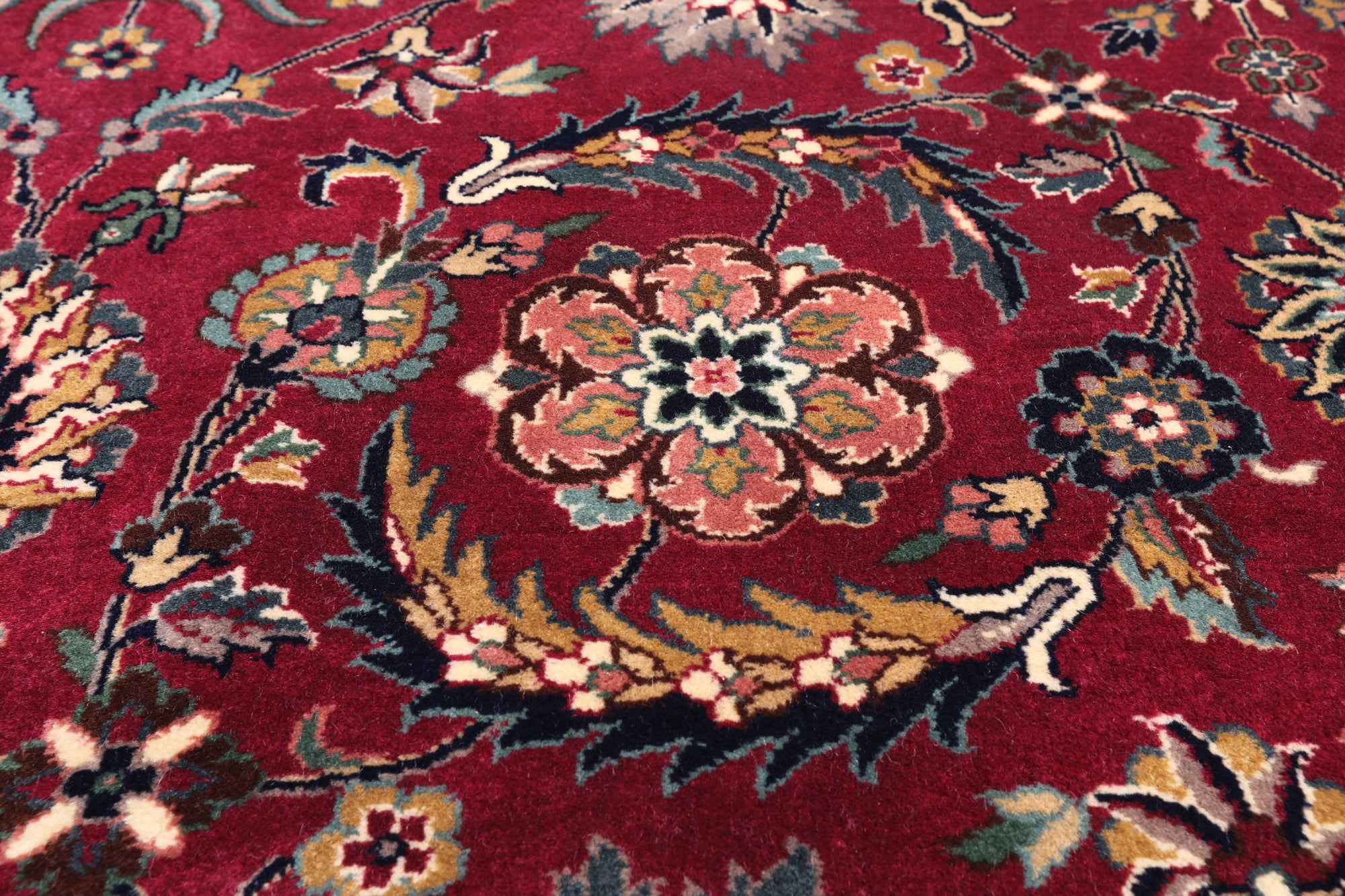 Wine/Navy Persian Fine Tabriz Hand-Knotted Wool Rug - 12' 3" X 14' 10"