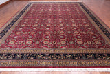 Wine/Navy Persian Fine Tabriz Hand-Knotted Wool Rug - 12' 3" X 14' 10"