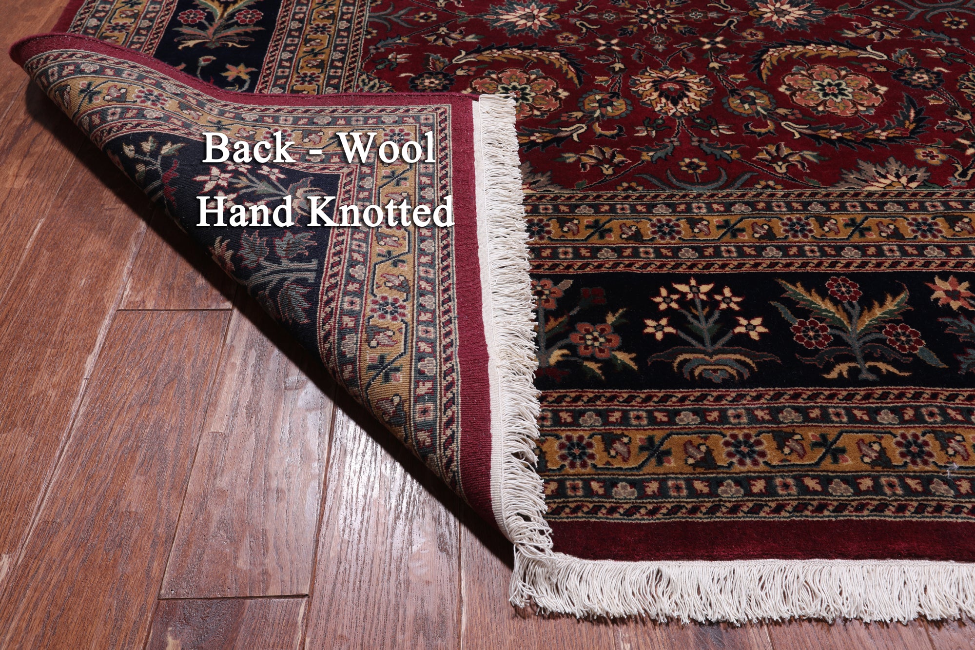 Wine/Navy Persian Fine Tabriz Hand-Knotted Wool Rug - 12' 3" X 14' 10"