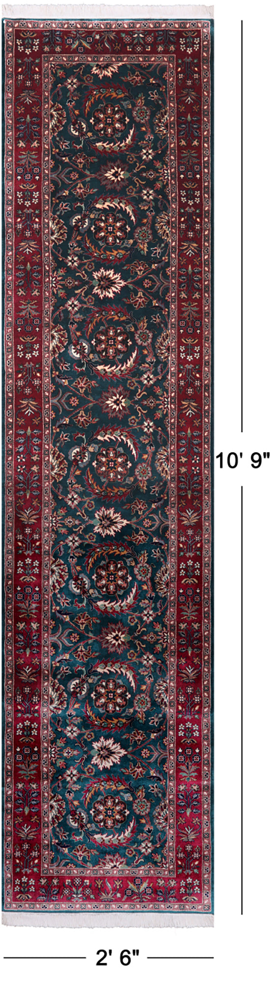 Emerald Green Persian Fine Tabriz Handmade Wool Runner Rug - 2' 6" X 10' 9"